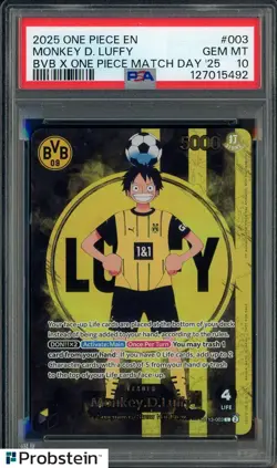 2025 ONE PIECE PROMOS BVB X ONE PIECE MATCH DAY 2025 #003 MONKEY D. LUFFY PSA 10 - Image 1