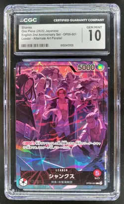 2025 ONE PIECE CCG JAPANESE SHANKS LEADER ALTERNATE ART OP09-001 CGC 10 B PT - Image 1