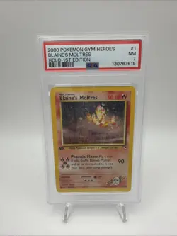 PSA 7 Blaines Moltres Gym Heroes 1st Edition Holo Pokemon Card - Image 1