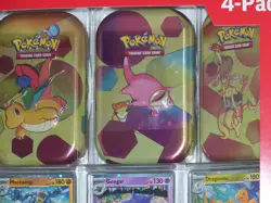 Rare Pokemon 4 Pack Tin Set TCG Scarlet & Violet 151 booster pk + coin, art card - Image 4