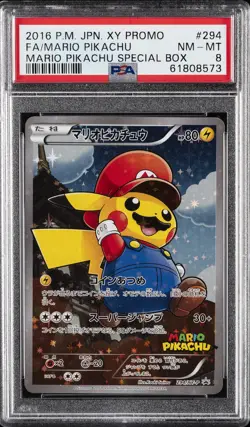 2016 POKEMON JPN XY PROMO MARIO PIKACHU SPECIAL BOX FULL ART/MARIO PIKACHU PSA 8 - Image 1