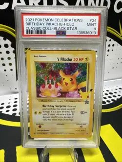 PSA 9 Birthday Pikachu Holo 24 Celebrations Classic Collection Pokemon - Image 1
