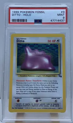 PSA 9 Ditto Holo Rare 1999 Pokemon Fossil 3/62 - Image 1