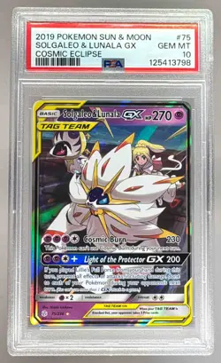 125413798 Solgaleo Lunala GX 2019 Pokemon Sun Moon Cosmic Eclipse #75 PSA 10 - Image 1