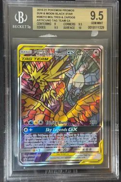 Pokemon 2016 S&M Black Star Promo #210 Molt, Zap, & Artic Tag Team GX BGS 9.5 - Image 1