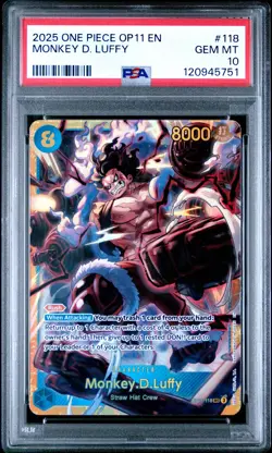 2025 ONE PIECE OP11-A FIST OF DIVINE SPEED #118 MONKEY D. LUFFY PSA 10 - Image 1