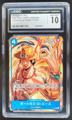 2025 ONE PIECE CCG JAPANESE PORTGAS D. ACE PROMO P-103 CGC 10 B PT - Image 1