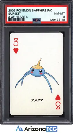 Pokemon 2003 Surskit 3 Of Hearts Pokemon Sapphire Playing Cards Japanese PSA 8 - Image 1