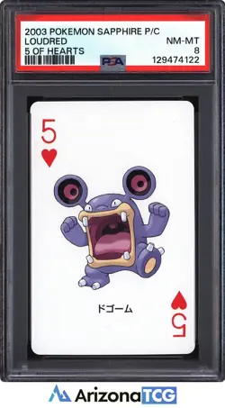 Pokemon 2003 Loudred 5 Of Hearts Pokemon Sapphire Playing Card Japanese PSA 8 - Image 1