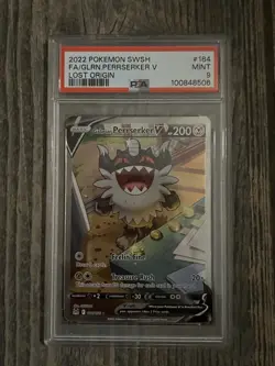 PSA 9 Galarian Perrserker V 184/196 Alt Art Lost Origin Ultra Rare Pokemon Card - Image 1