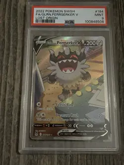 PSA 9 Galarian Perrserker V 184/196 Alt Art Lost Origin Ultra Rare Pokemon Card - Image 3