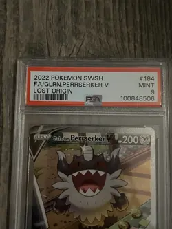 PSA 9 Galarian Perrserker V 184/196 Alt Art Lost Origin Ultra Rare Pokemon Card - Image 4