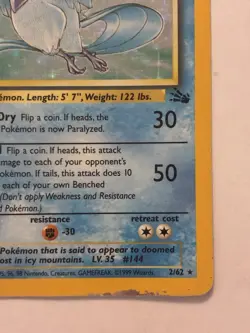 Pokemon TCG Articuno Holo Rare Card 2/63 Holo Moderately Played - Image 4