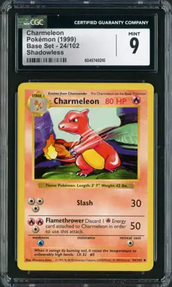 1999 Pokemon Base Set Shadowless Unlimited Charmeleon 24/102 CGC 9 - Image 1