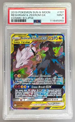5950 Reshiram Zekrom GX 2019 Pokemon Sun Moon Cosmic Eclipse #157 PSA 9 - Image 1