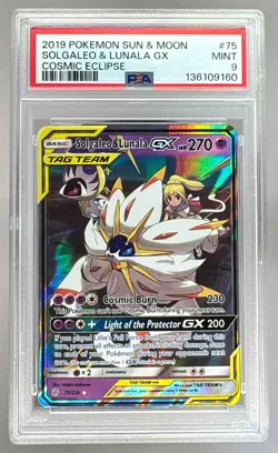 9160 Solgaleo & Lunala GX 2019 Pokemon Sun Moon Cosmic #75/236 Holo PSA 9 - Image 1