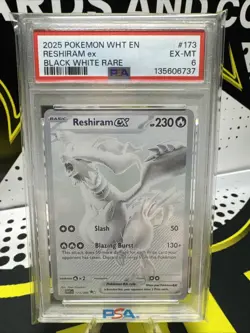 Pokemon 2025 Reshiram ex 173/086 Black White Rare White Flare PSA 6 - Image 1