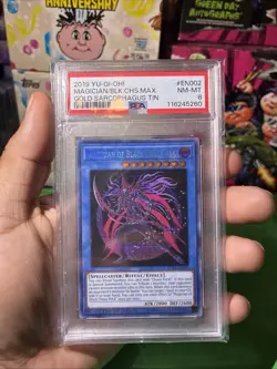 2019 YU-GI-OH! GOLD SARCOPHAGUS TIN #EN002 MAGICIAN OF BLACK CHAOS MAX PSA 8 - Image 1