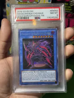 2019 YU-GI-OH! GOLD SARCOPHAGUS TIN #EN002 MAGICIAN OF BLACK CHAOS MAX PSA 8 - Image 2