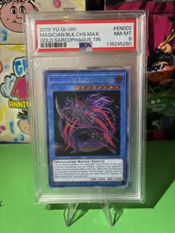 2019 YU-GI-OH! GOLD SARCOPHAGUS TIN #EN002 MAGICIAN OF BLACK CHAOS MAX PSA 8 - Image 3