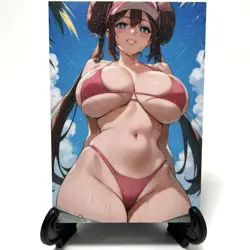 PokeGirl Rosa Sexy Bikini Anime Waifu Girl Doujin Lewd Goddess Glitter Art Card - Image 1