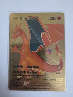 Pokemon Charizard V 220hp Gold Foil Fan Art Collector Card TCG - Image 1