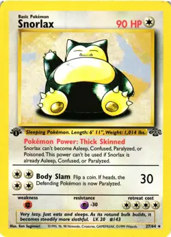 Pokemon TCG Snorlax 1st Edition Jungle Set Card 27/64 LP - Image 1
