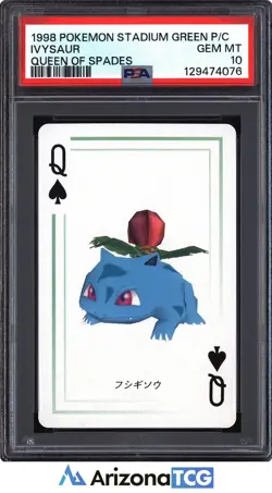 Pokemon Stadium 1998 Ivysaur Queen Spades Green Playing Card Japanese PSA 10 - Image 1