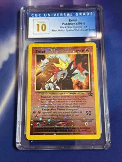 CGC 10 PRISTINE Entei 2001 Black Star Movie Promo 34 Reverse Holo Pokemon Card - Image 1
