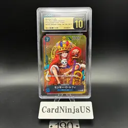 CGC PRISTINE 10 Monkey D Luffy P-043 One Piece Promotion Card Foil 2023 Weekly - Image 1