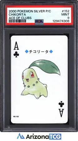 Pokemon 2000 Chikorita 152 Ace Of Clubs Pkmn Silver Playing Card Japanese PSA 9 - Image 1