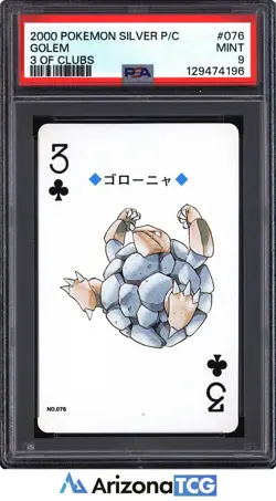 Pokemon 2000 Golem 076 3 Of Clubs Pokemon Silver Playing Card Japanese PSA 9 - Image 1