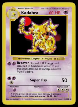 Pokemon Card - Kadabra Base Set (Shadowless) 32/102 Uncommon - Image 1