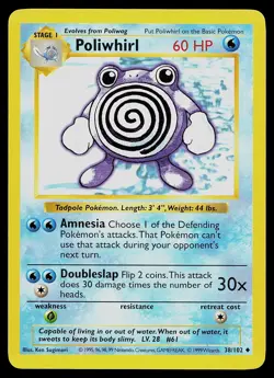 Pokemon Card - Poliwhirl Base Set (Shadowless) 38/102 Uncommon - Image 1