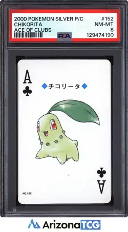 Pokemon 2000 Chikorita #152 Ace Of Clubs Pkmn Silver Playing Card Japanese PSA 8 - Image 1