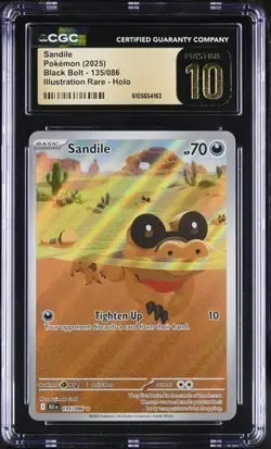 Pokemon Sandile (2025) Black Bolt 135/086 CGC PRISTINE 10 - Image 1