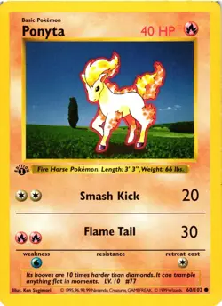 1999 Pokemon TCG Ponyta 1st Edition Shadowless Base Set 60/102 MP - Image 1