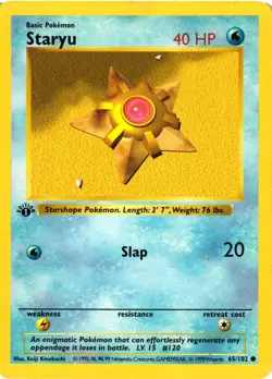 Pokemon TCG Staryu 65/102 Base Set Shadowless 1st Edition LP - Image 1