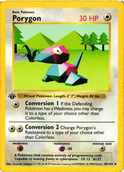 Pokemon TCG Porygon 1st Edition Shadowless Base Set 39/102 DMG - Image 1