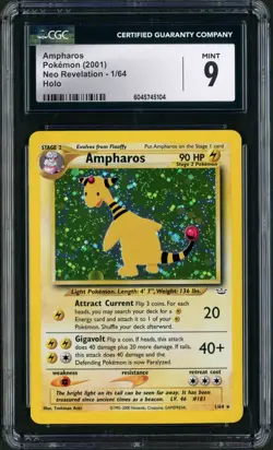 2001 Pokemon Neo Revelation Unlimited Ampharos Holo Rare 1/64 CGC 9 - Image 1