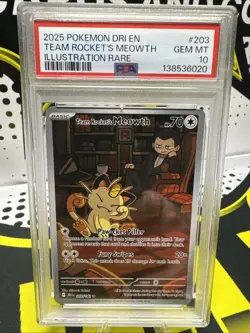 2025 Pokemon S&V Destined Rivals Team Rocket's Meowth PSA 10 #203/182 - Image 1