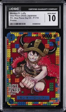 2025 PC: ONE PIECE DAY '25 JPN PROMO #P-110 MONKEY D. LUFFY CGC 10 GEM MINT - Image 1