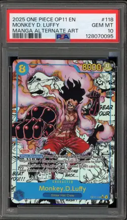 One Piece CCG Monkey.D.Luffy Manga Alternate Art OP11-118 PSA 10 Gem Mint - Image 1