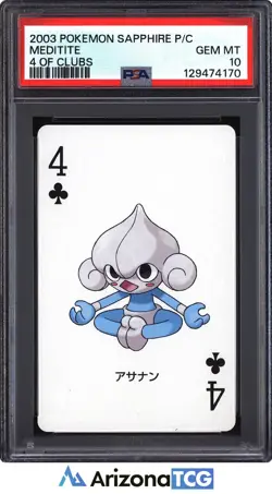 Pokemon 2003 Meditite 4 Of Clubs Pokemon Sapphire Playing Card Japanese PSA 10 - Image 1