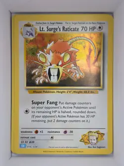 Pokemon TCG Lt. Surge's Raticate 016/034 Trading Card Game Classic (CL) Holo NM - Image 1