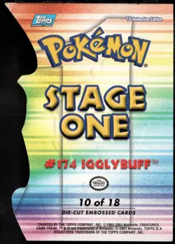 2001 Topps Pokemon Topps Johto League Champions Die Cut Embossed #10 Igglybuff - Image 2