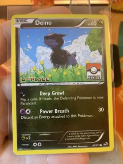 2013 Pokemon Legendary Treasures Deino 97/113 Pokemon League 4th Place - NM - Image 2