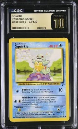 Pokemon Squirtle (2000) Base Set 2 93/130 CGC PRISTINE 10 - Image 1
