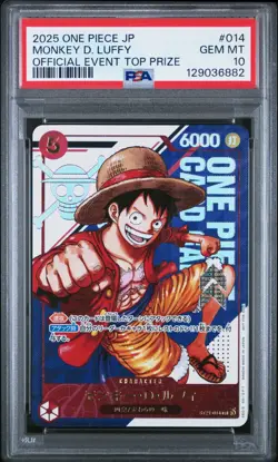 2025 ONE PIECE JPN PROMOS OFFICIAL EVENT TOP PRIZE #014 MONKEY D. LUFFY PSA 10 - Image 1