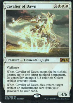 MTG: Core Set 2020: Prerelease Foil Cavalier of Dawn: Lightly Played Condition - Image 1